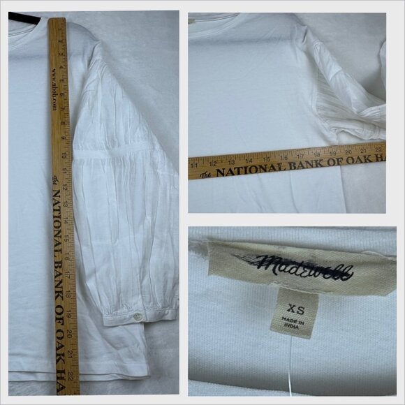 Madewell Womens Puff-Sleeve Blouse Drop-Shoulder Knit-Cotton Top Sz XS NWT - Picture 10 of 12